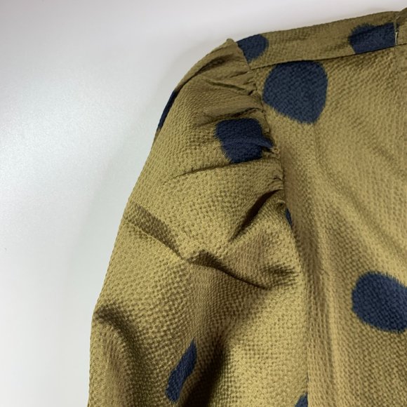 G by Giuliana V-Neck Puff Long Sleeve Blouse Size Small Olive & Black Dot NWT - Picture 4 of 11